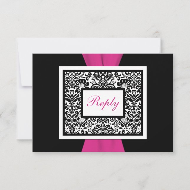 RIBBON RSVP de Damasco negro, blanco y rosa (Anverso)