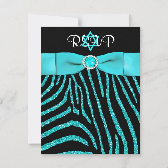RIBBON Zebra IMPRESA, tarjeta RSVP Purpurina Blue  (Anverso)