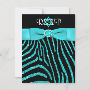 RIBBON Zebra IMPRESA, tarjeta RSVP Purpurina Blue 