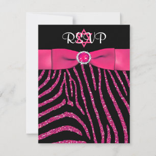 RIBBON Zebra IMPRESA, tarjeta RSVP Purpurina de FA