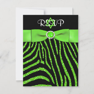 RIBBON Zebra IMPRESA, tarjeta RSVP Purpurina Lime
