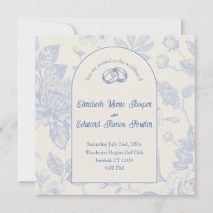 Rich Blue French Floral Toile Invitación Floral Fl