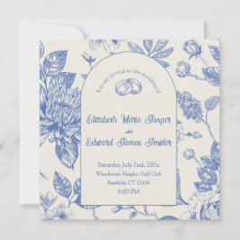 Rich Blue French Floral Toile Invitación Floral Fl