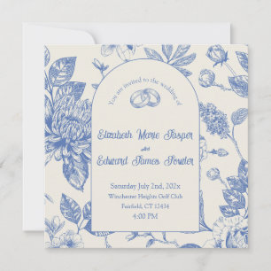 Rich Blue French Floral Toile Invitación Floral Fl