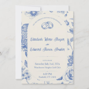 Rich Blue French Floral Toile Invitación Floral Fl