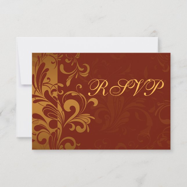 Rich Brick Red and Gold Reverse Swirl RSVP (Anverso)