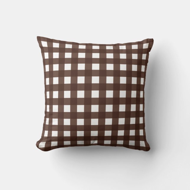 Rich Brown Gingham Check Cojín decorativo (Anverso)