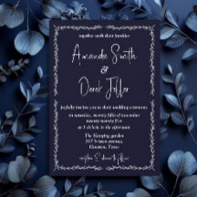 Rich Dark Blue Black Wedding Invitación