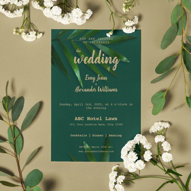 Rich Green Golden Theme Invitación (Nature theme wedding invitation card )