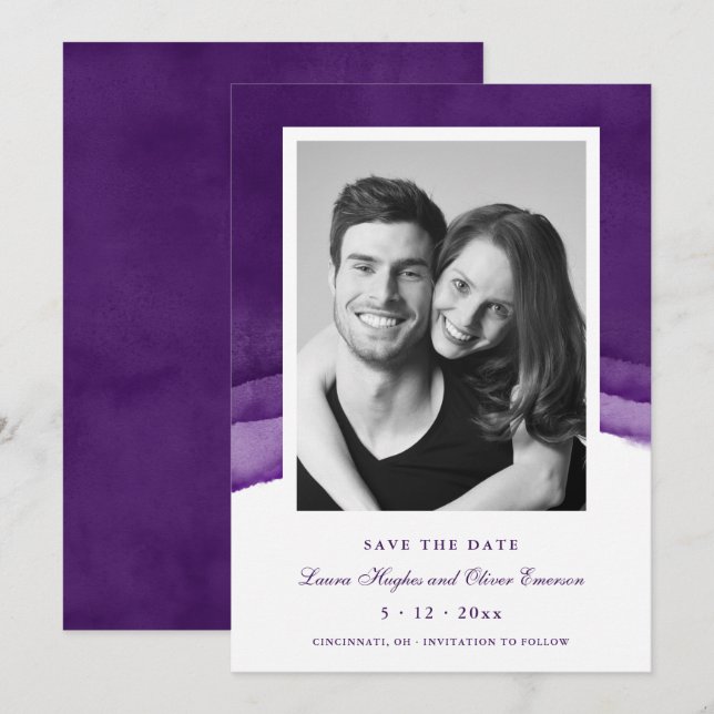 Rich Purple Watercolor Wedding Guardar las tarjeta (Anverso / Reverso)