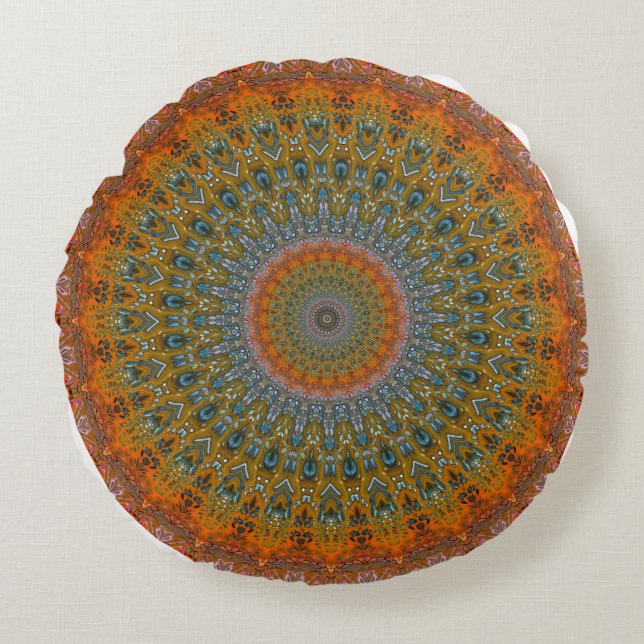 Ricos Rojos India Mandala Ronda Cojín decorativo (Anverso)