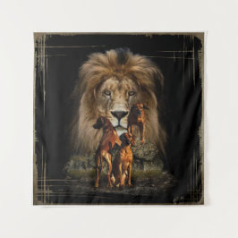 Ridgeback Rodesia con tapiz de león