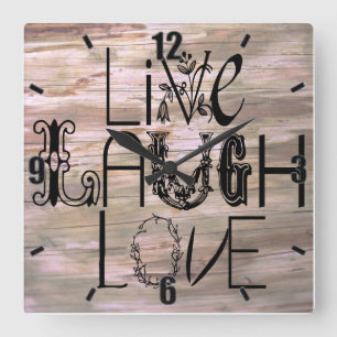 Ríe viva amor madera rústico reloj de pared