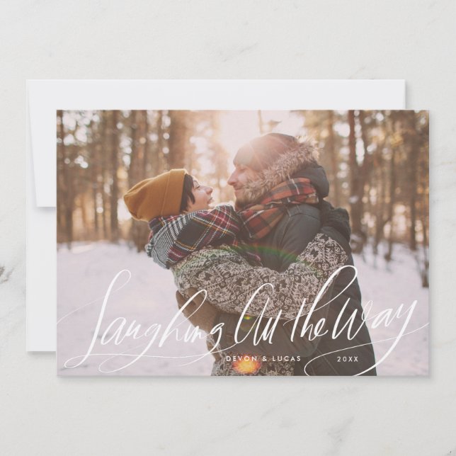 Riéndose todo el camino Script Navidad Photo Card (Anverso)