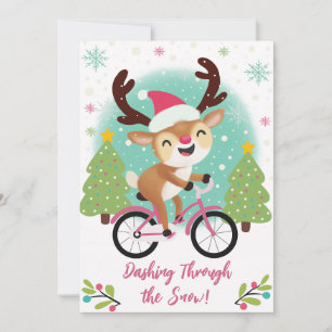 Rindeo lindo en tarjeta de Navidades de bicicleta 