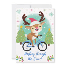 Rindeo lindo en tarjeta de Navidades de bicicleta 