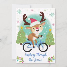 Rindeo lindo en tarjeta de Navidades de bicicleta 