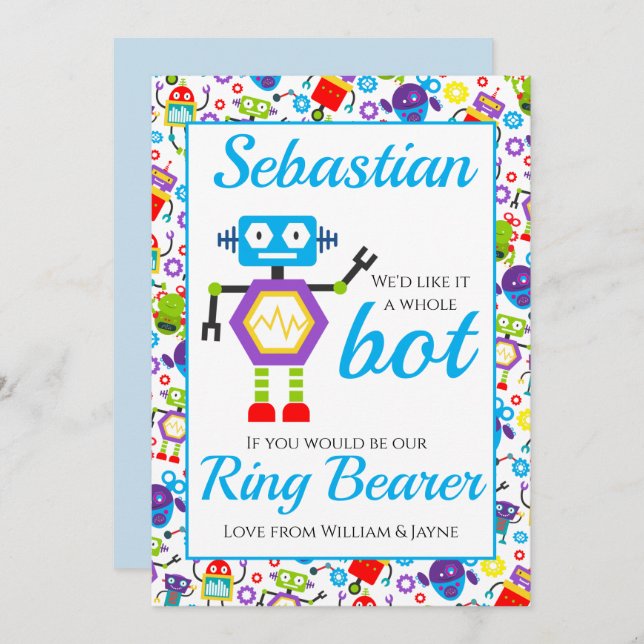 Ring Bearer Página Boy Propuesta Tarjeta Robot (Anverso / Reverso)