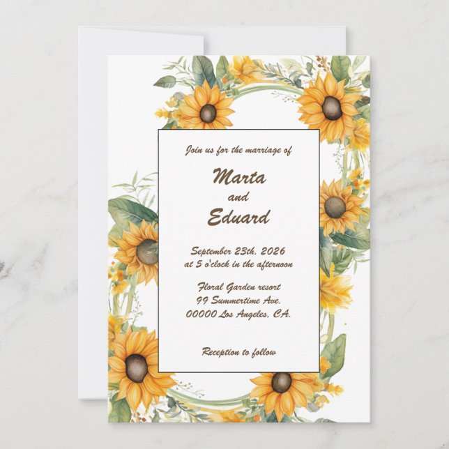 Ring Sunflowers: Invitación a la boda personalizad (Anverso)