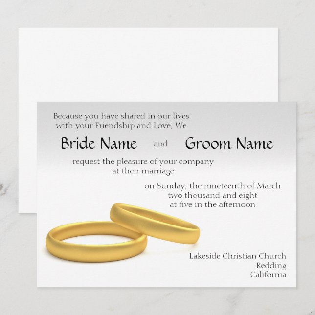 Rings dorados Temas de invitación a la boda (Anverso / Reverso)