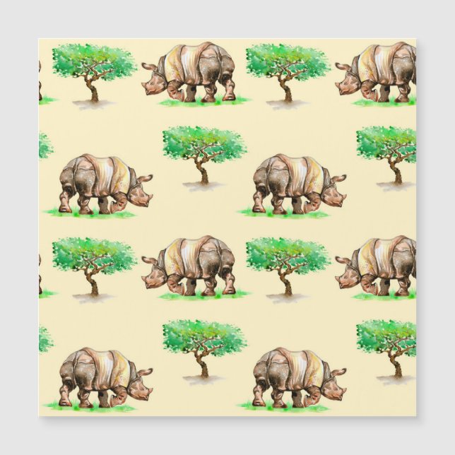 Rinoceronte acuarela: Patrón pintado a mano. (Anverso)
