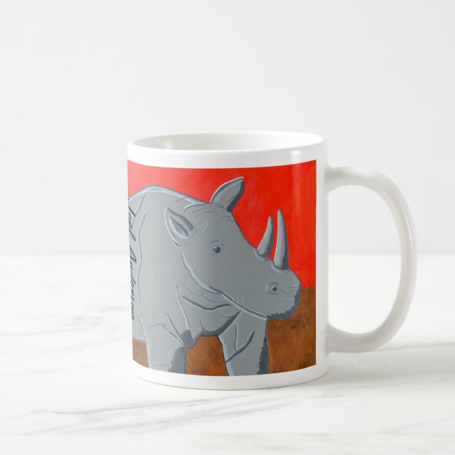 Rinoceronte blanco en la taza de la puesta del sol (Derecha)