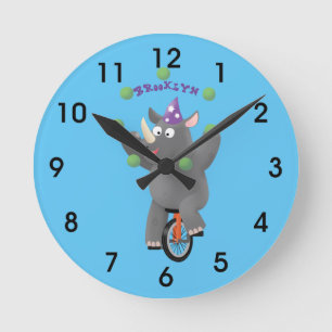 Rinocerontes divertidos y lindos en el reloj de un