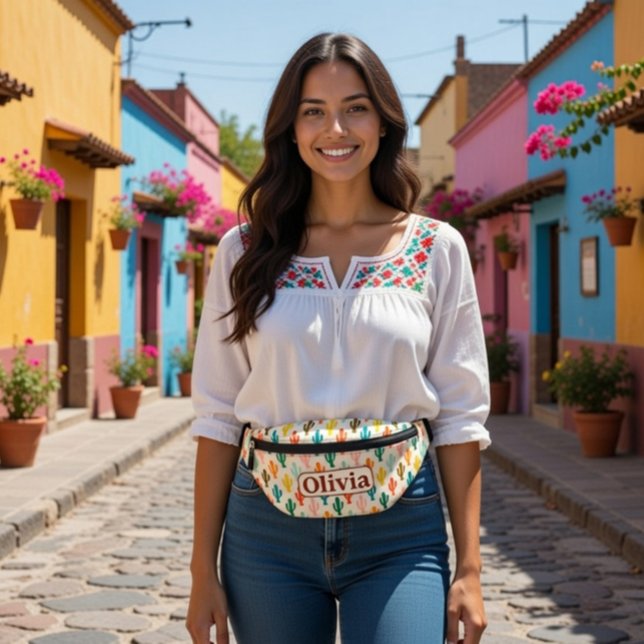 Riñonera de nombre personalizado con cactus colori (Subido por el creador)