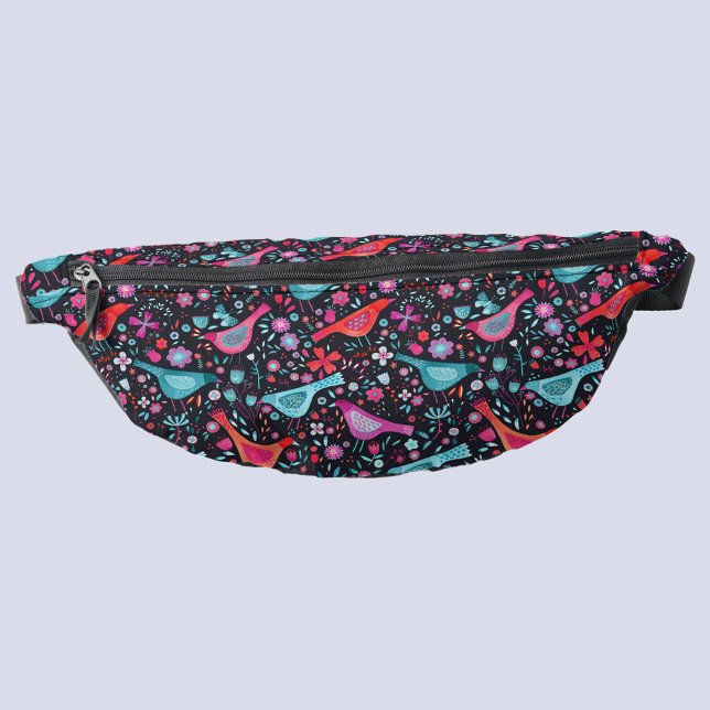 Riñoneras Agua de pájaro y flor (Bird and flower watercolor dark fanny pack)