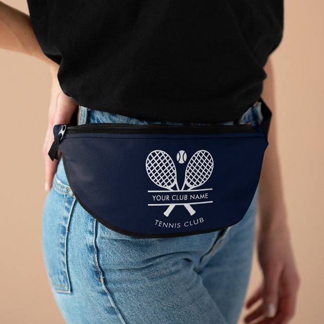 Riñoneras Añadir tu nombre de club Iconos de tenis Azul mari (Lawn Tennis Club Navy Blue Custom Fanny Pack)