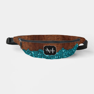 Riñoneras Aqua azul brillante madera marrón rústica Monogram