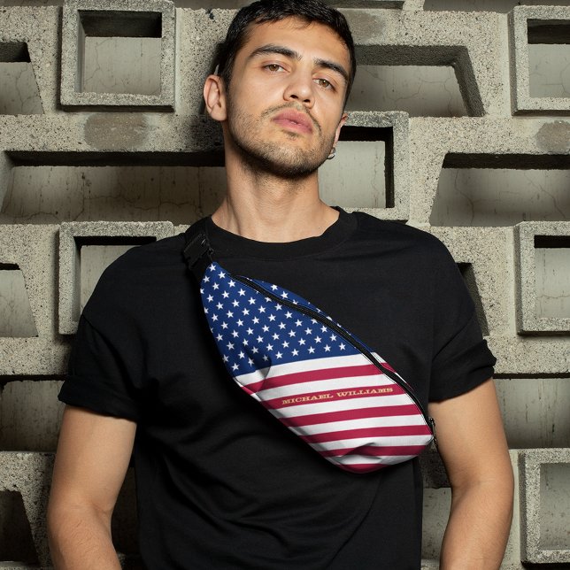 Riñoneras Bandera Americana Patriótica Monograma cruzado de  (American Flag Patriotic Monogram Waist Crossbody Fanny Pack)