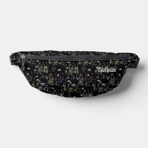 Riñoneras Bonito Ditsy FLoral Pattern Black Violet Name