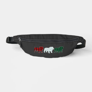 Riñoneras Bulldog inglés divertido de cuadros rojos Navidad