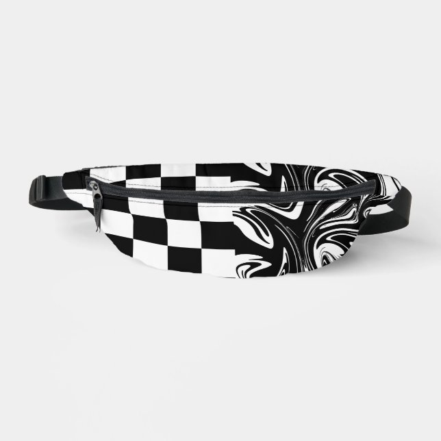 Riñoneras Cheques y Swirls - Blanco y negro (Anverso)