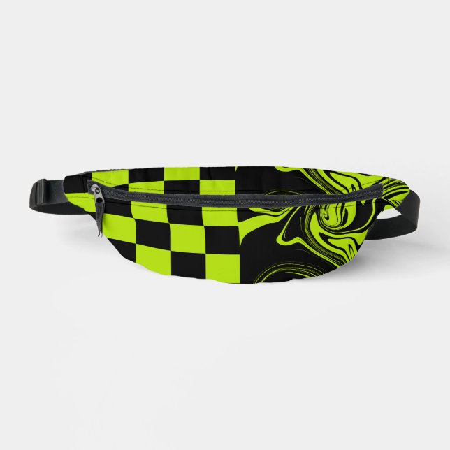 Riñoneras Cheques y Swirls - Lime Green y Black (Anverso)