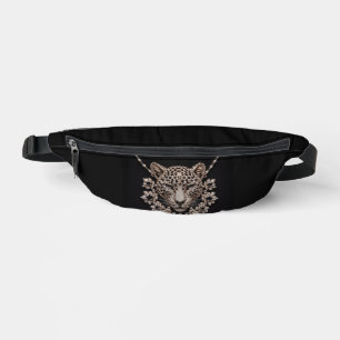 Riñoneras Collar de diamantes florales de leopardo negro y d