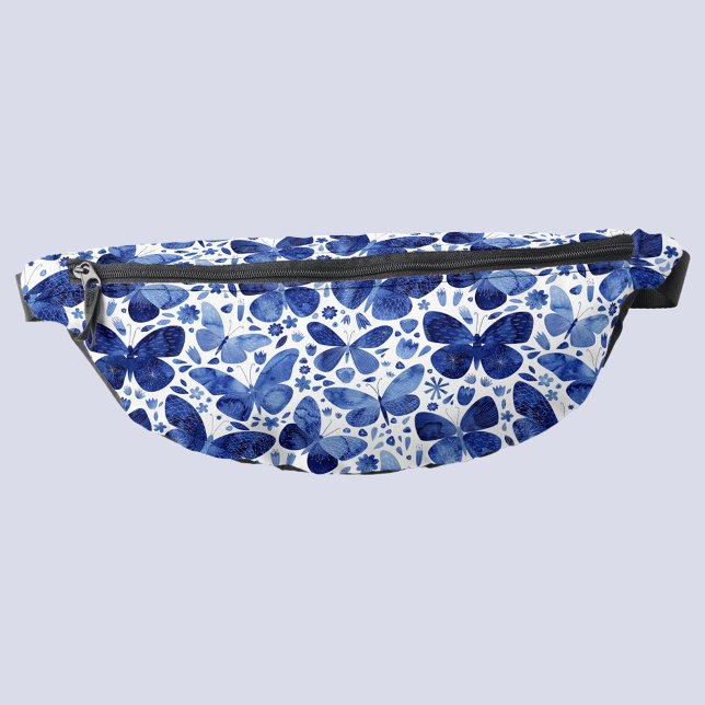 Riñoneras Color azul mariposa (Blue and white butterfly watercolor pattern fanny pack)