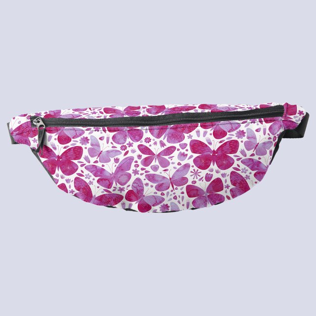 Riñoneras Color de agua rosa de mariposa (Pink butterfly watercolor pattern fanny pack)