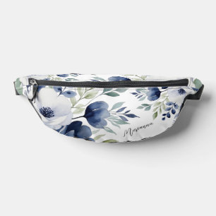 Riñoneras Comprimido azul y floral blanco