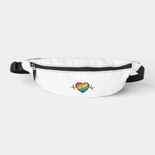 Riñoneras Corazón de latido de arcoíris diseño de grabado vi