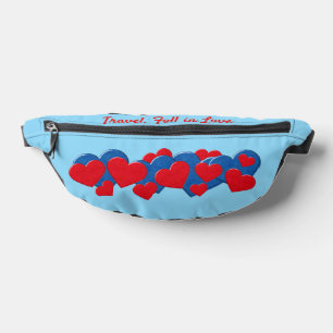 Riñoneras Corazones de amor rojo y azul en fondo azul claro