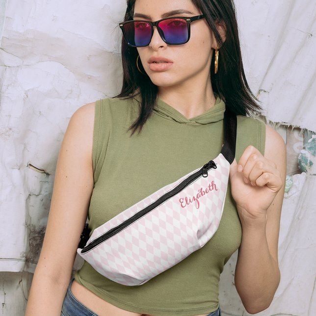 Riñoneras Crossbody del patrón de arlequín rosado monograma (Pink Harlequin Pattern Monogram Waist Crossbody Fanny Pack)