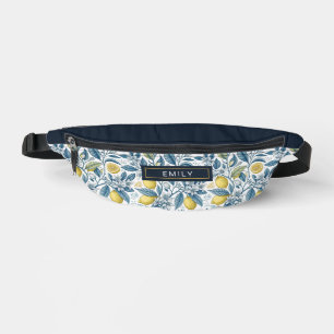 Riñoneras Custom Elegant Mediterranean Lemon Botanical Navy