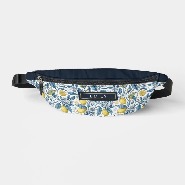 Riñoneras Custom Elegant Mediterranean Lemon Botanical Navy (Anverso)