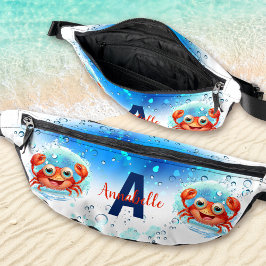 Riñoneras Cute Happy Crab Blue Summer Vacation Name