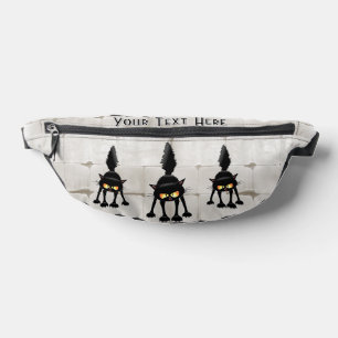 Riñoneras Dibujo animado de gato negro divertido y fiero