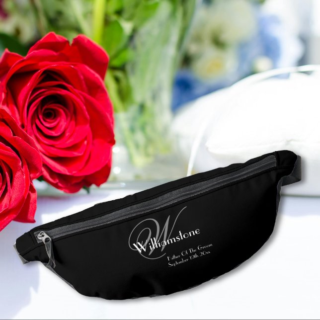 Riñoneras El Padre Del Regalo Groom Elegante Monograma Guay  (A Great "Father Of The Groom" Gift - Elegant Monogram Cool Black Fanny Pack.)