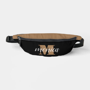 Riñoneras Elegant Monogram Black Gold Script minimal