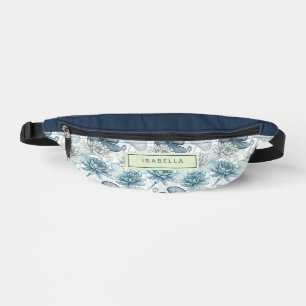 Riñoneras Elegant Monogram Blue Water Lily and Lotus